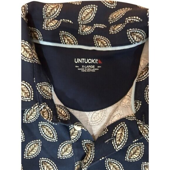 Untuckit all over print Polo Navy Blue Print XL Classic Old Money Retro Preppy - Picture 3 of 4